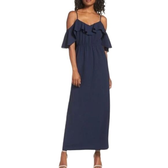 NEW Ali & Jay Love Story Cold Shoulder Maxi Dress In Navy Blue Size Large - Picture 2 of 16